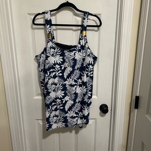 Floral Print Women's Top - Navy and White